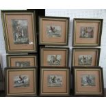 An unusual set of twelve hand coloured engravings of 18th century French dressage subjects,