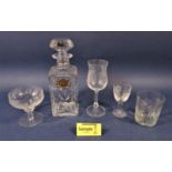 Three boxes of various cut glassware, mainly goblets, decanters, jugs, etc, also with a silver