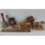 A collection of miscellaneous effects including a 19th century brass house bell, two sets of