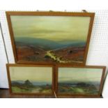 J E Hennan (Early 20th century British school) - pair of gouache studies of moorland landscapes,