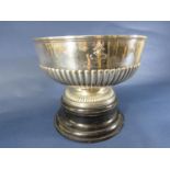 Open silver rose bowl with half fluted panels, 26cm diameter with regimental crest of the 106 Hazara