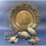 A good mixed lot of plated items comprising a pair of silver plated partridges, pair of silver