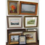 A collection of small 20th century oil paintings and watercolours including oil on board of a winter
