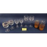 Large collection of good quality faceted glass Baccarat wine goblets, 8 large, 8 medium and 8 small,