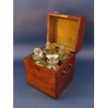 19th century mahogany decanter box with twin handles and hinged lid enclosing four period