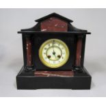 19th century black slate architectural mantel clock with twin train movement