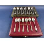 Cased set of six rat tails teaspoons, six various assay marks all 1963, cased set of 12 silver