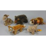 5 small Steiff toy animals all with pin in ear including a vintage jointed fox, rabbit 077708, '