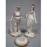A pair of 19th century figures in the Chelsea manner of Mars and Minerva both bearing shields,