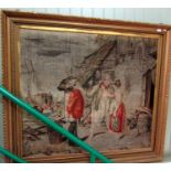 A substantial 19th century Berlin woolwork type tapestry panel of a harbour scene with male and