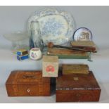 A Victorian parlour room game by Jaques & Sons, Zoological Lotto, a Tunbridge wear caddy with