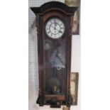 Biedermeier regulator wall clock, the enamel dial with enamel chapter ring, subsidiary second dial