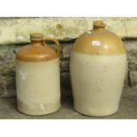 A 19th century four gallon stoneware two tone flagon with impressed merchants mark for Bannister