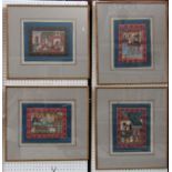 Late 19th century Indian school - Set of four mogul type watercolour paintings on silk showing
