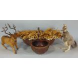 A model of a kangaroo and its joey with natural coat, further model of a reindeer with natural coat,