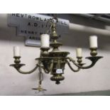 A good quality cast brass five branch electrolier with acanthus and further detail, 45 cm drop