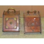 A late Victorian walnut coal box with tapered ends, brass loop handle and Gothic tracery fittings,