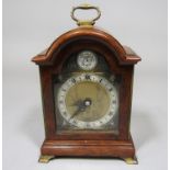 Elliot of London burr walnut miniature bracket type clock with brass and silvered dial and windup