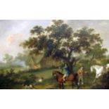 In the manner of George Morland (British 1763-1804) - Rural landscape with mounted sportsman and