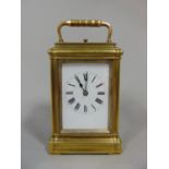 Good quality French brass repeater carriage clock, probably by Gay Mamaille in a Cornice stepped