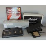 A collection of guitar accessories to include a Marshall Amplification 4 Way AVT foot controller,