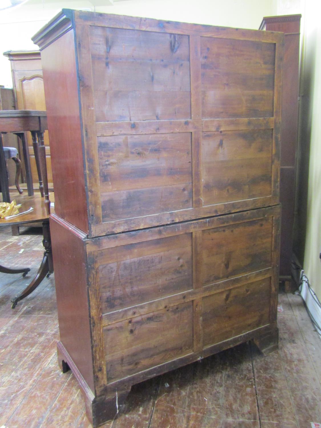 A Georgian mahogany chest on chest of six long and two short drawers with central brushing slide, - Image 6 of 7