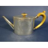 Good quality George III silver oval teapot, engraved with floral swags and bands, with ivory