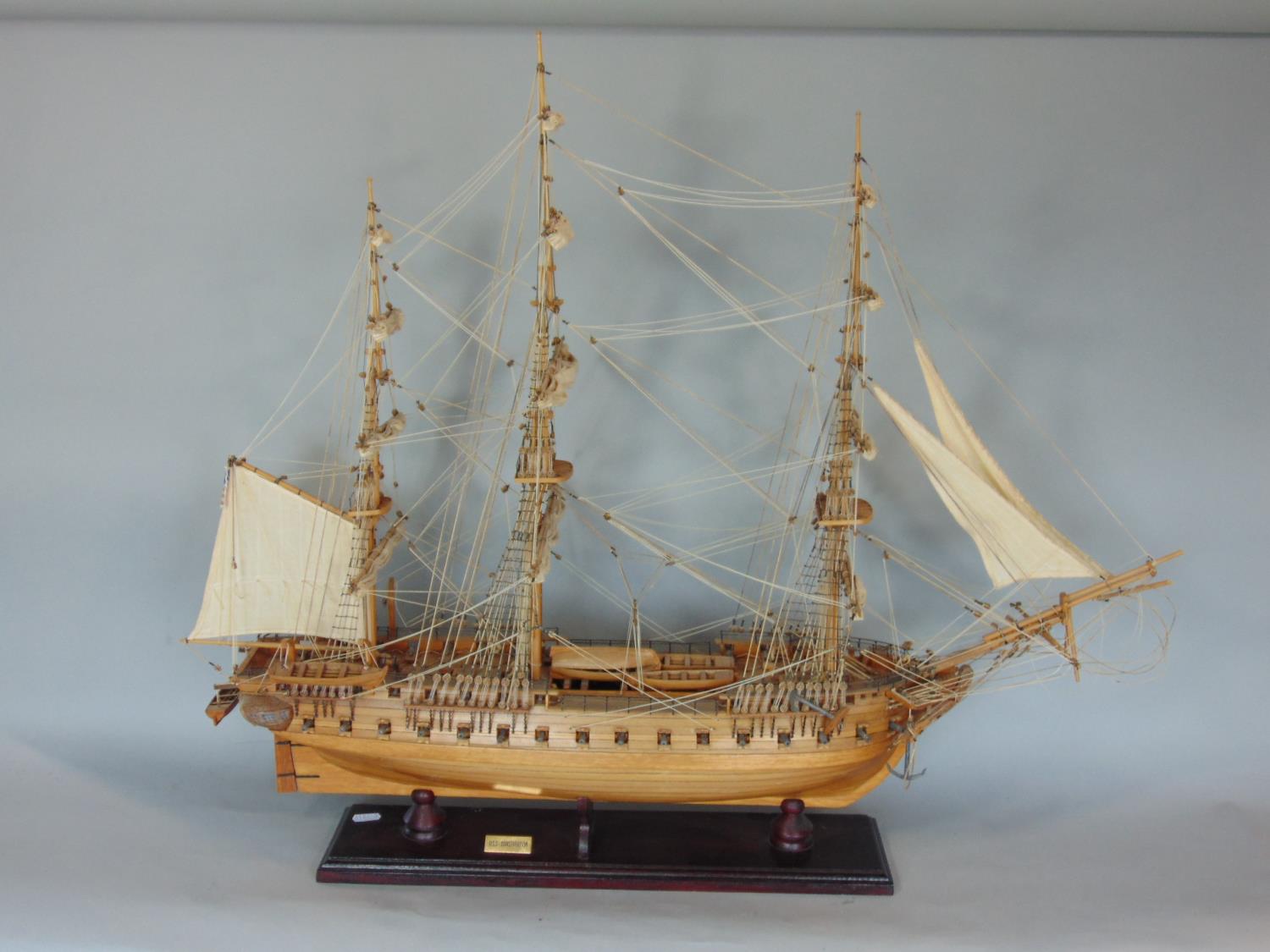 A fully rigged timber model of The USS Constitution, 82cm long