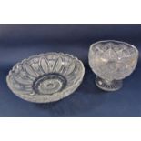 Good quality hobnail cut glass punch bowl, 21 cm high, together with a further good quality fruit