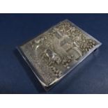 Good quality Indian silver card case with embossed panels showing rural agricultural scenes,