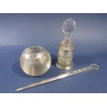 Good quality pierced silver bottle sleeve, fitted with a glass scent bottle, together with a further
