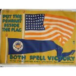 A large WWII USA war poster entitled ~Put The Pennant Beside The Flag - Both Spell Victory~ produced