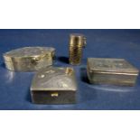 A collection of four various 925 white metal and silver pill/small boxes to include a serpentine and