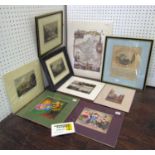 A quantity of mainly mounted coloured engravings, prints, etc of topographical and other subjects to