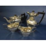 Good quality 1920s Georgian style four piece silver lobed tea service comprising teapot, water
