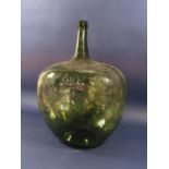Large antique bespoke hand blown green glass bottle, embossed with the number 30, 56 cm high