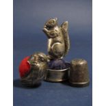 Novelty silver pin cushion in the form of a chick, maker Ari D Norman, London 1988, 2.5cm high,