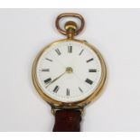 Good quality vintage ladies 14ct nurses watch, the enamelled dial with Roman numerals, the engine