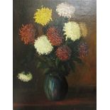 W Lambregts (Early 20th century continental school) - Still life with vase of Chrysanthemums, oil on
