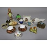 A collection of small decorative ceramics including a pair of Royal Crown Derby Imari pattern cups