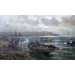 Arthur Wilde Parsons RA (British 1854-1931) - Coastal scene on a stormy day with fishermen and