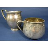 Silver mug with reeded banded detail and loop handle - half pint capacity engraved Geraldine (