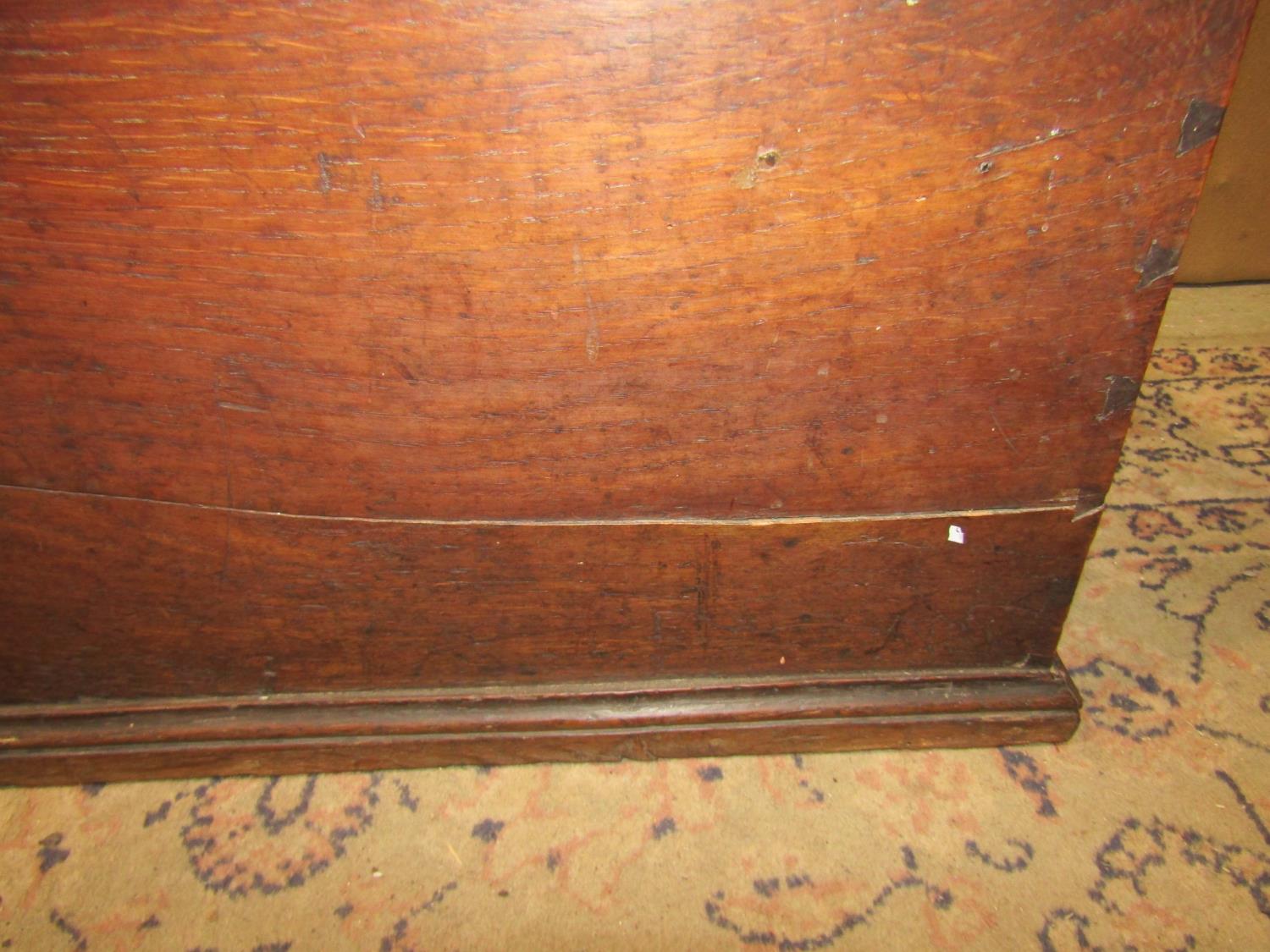 A 19th century oak and elm box with hinged lid, dovetail construction and drop side carrying - Image 3 of 4