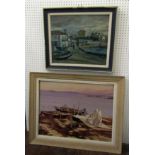 Ernesto Goday Caamano (Spanish 1915-1990) - Coastal scene with beached fishing boats, oil on