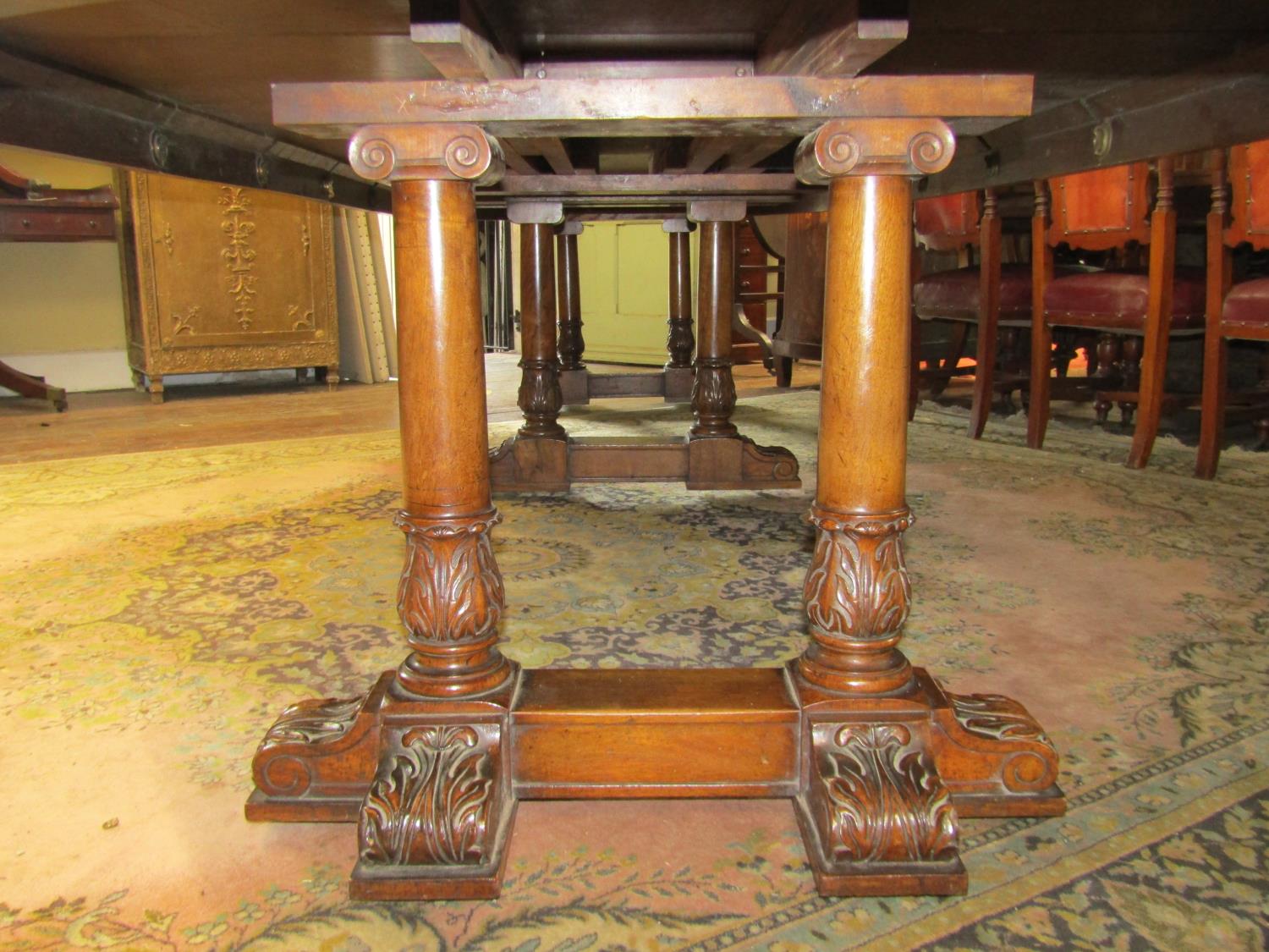 A good quality late Victorian/early Edwardian walnut D end extending dining table, raised on three - Image 3 of 9