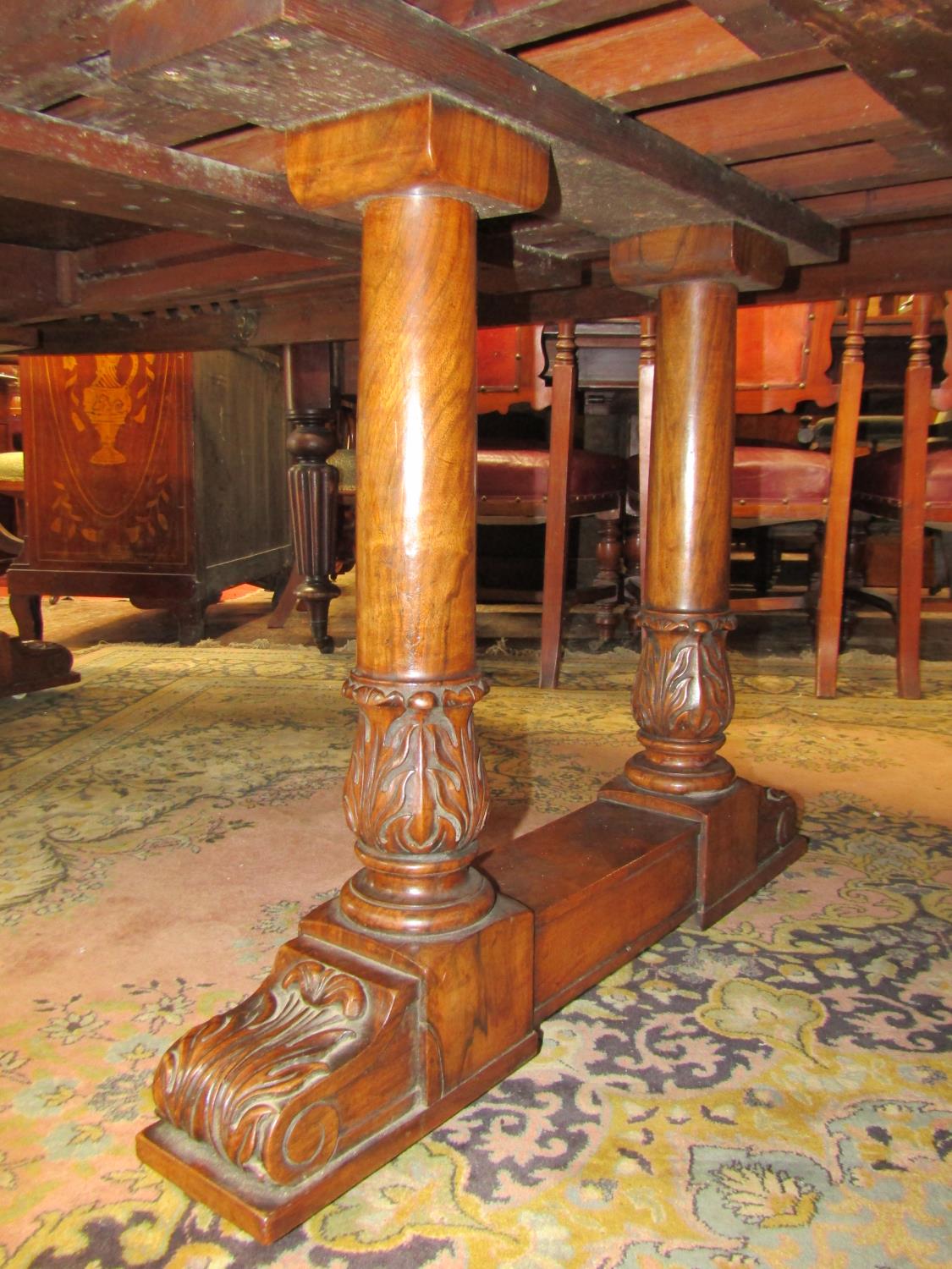 A good quality late Victorian/early Edwardian walnut D end extending dining table, raised on three - Image 4 of 9