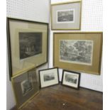 A collection of 18th and 19th century prints and engravings including a black and white engraving