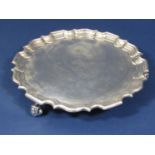 Georgian style silver salver with reeded and shaped borders raised on three scrolled supports with