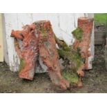 A Victorian terracotta stand naturalistically formed as a divided tree trunk and another separate