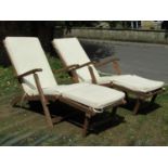 A pair of John Lewis folding garden steamer type chairs with loose padded cushions
